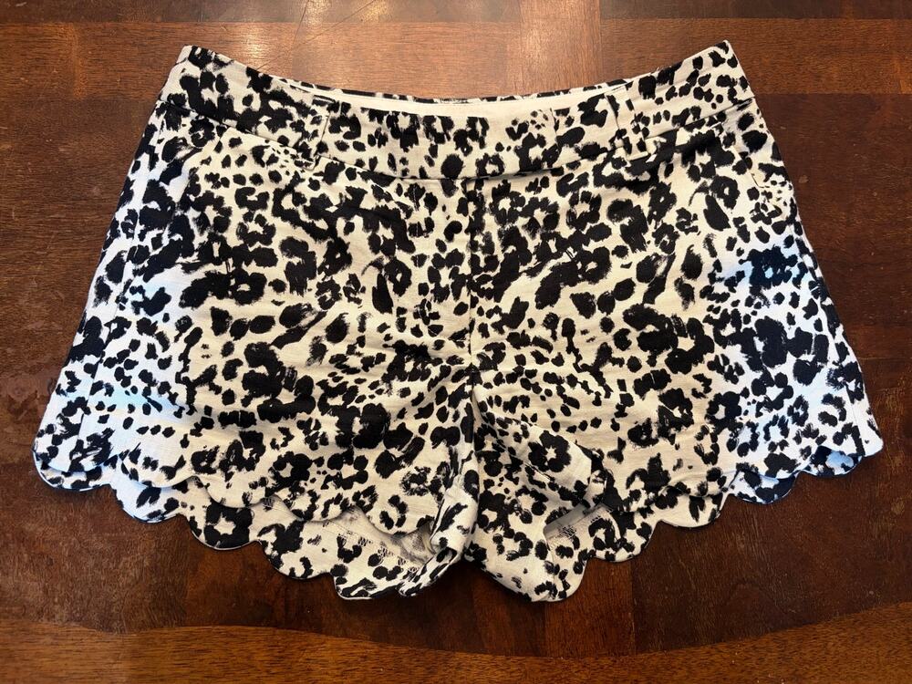 J.Crew Size 4 Black White Leopard Scalloped Chino Shorts